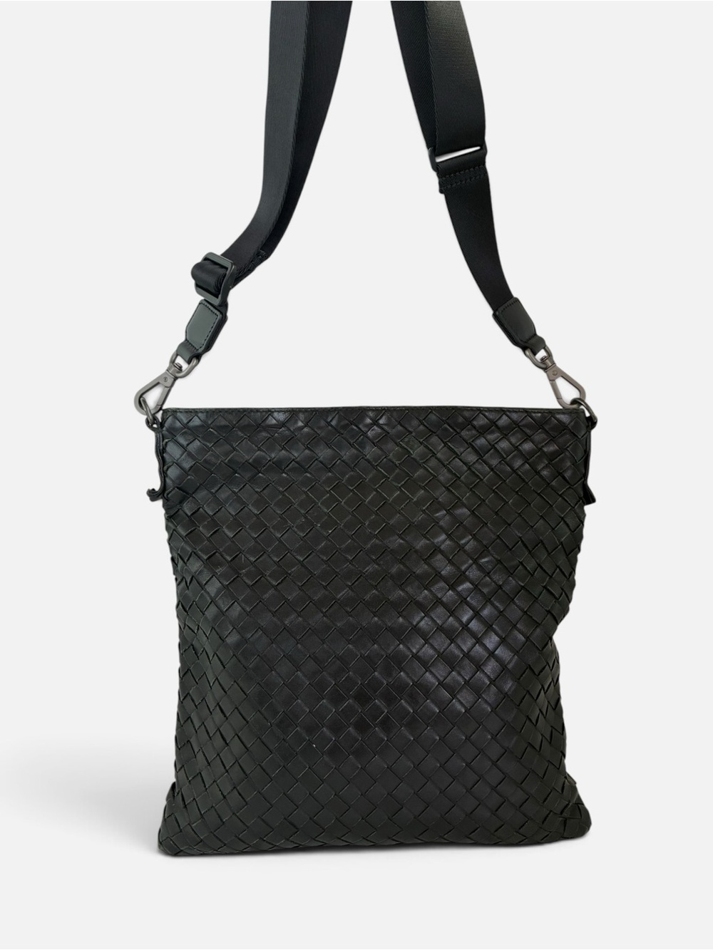 Bottega Veneta Intrecciato Black Leather Crossbody Messenger Bag